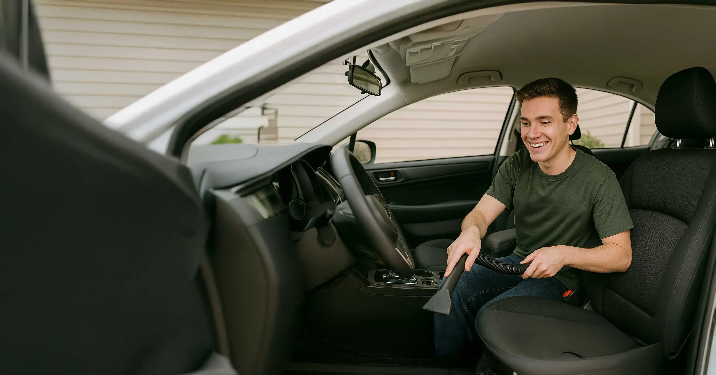 Student helping with auto detailing